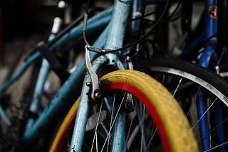 Close shot of a pushbike’s brakes