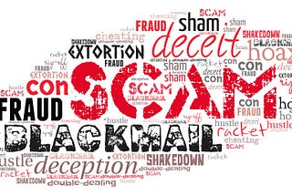 Mural of the word Scam and similar words like deceit and deception