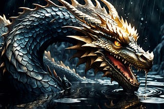 A fearsome dragon in dark water