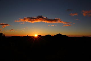 Sunrise over mountains.