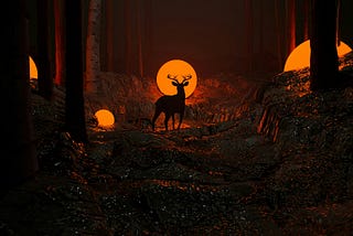 Deer in a scifi forest