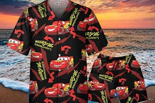 Disney Pixar Cars Lightning McQueen Black And Red Hawaiian Shirt