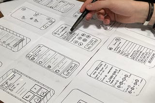 a large sketch pad with a series of sketches of wireframes