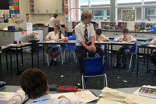 Students at Heritage College Lake Macquarie taking it in turns to draw each other in 3–5 minutes in a rapid drawing learning activity. Author provided