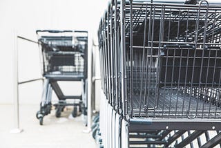 rows of metal shopping carts