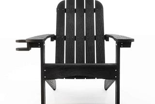 Durable Black Adirondack Chair with Weather-Resistant & Cup Holder Features | Image