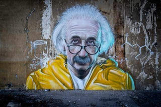 A wall mural of Einstein