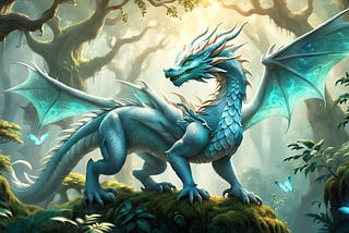 Gorgeous dragon spreading its wings in the forest.