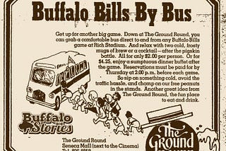 1973 flyer advertising Buffalo Bills by Bus from the Ground Round restaurant.