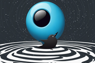 an illustration of an eyeball like object and a black bird