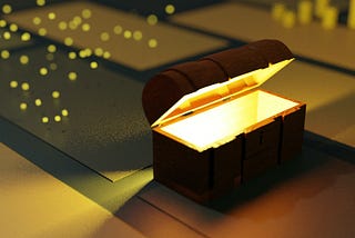 A wooden ‘treasure chest’ is slightly open with light pouring out of it. There is a smattering of small fairy light — type lights in the top corner of the photo. It looks like it could be a box full of comfort and love.