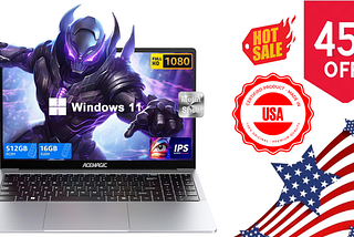 ACEMAGIC Laptop Computer, 16GB DDR4 512GB SSD, Windows 11 Laptop, 15.6"” IPS 1080P PC, Metal Shell, WiFi, BT5.0, USB3.2, Type_C, Long Battery Life, 180° Open Angle, Silver