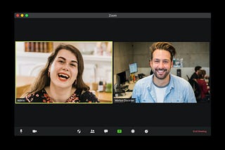 White woman and man in a Zoom video call