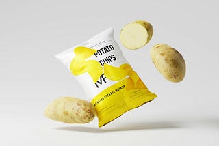Potatoes, cut, whole, and bags of potato chips