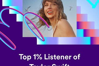 A screenshot of my spotify wrapped with the image of Taylor Swift’s 1989 Taylor’s Version album cover with the following text; In My Swiftie Era — Top 1% Listener of Taylor Swift. Minutes Listened: 8,494.