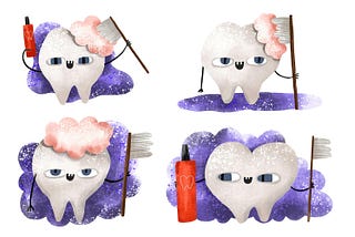 Oral care. Teeth with toothpastes and brush PNG
