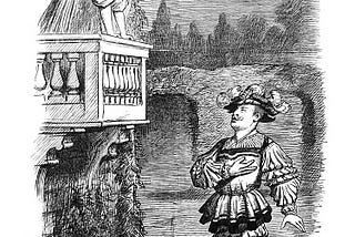Romeo wooing Juliet at her balcony