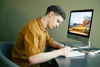 Copywriter working at desk
