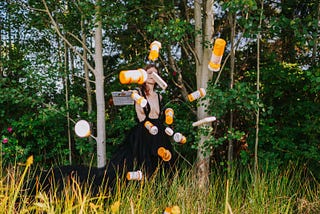 A picture of medicine bottles flying through the air.