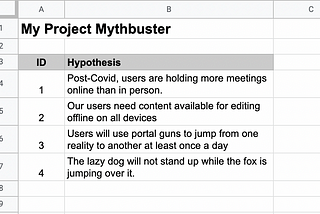 First add a list of your hypothesis statements