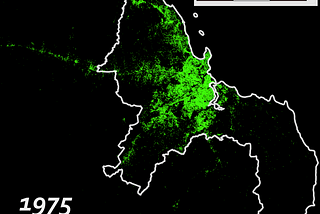 A Gif shows the urban extent of Dar es Salaam in 1975, 2000, and 2014