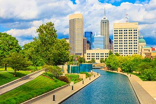 Indianapolis Canal waterfront with downtown Indianapolis skyline