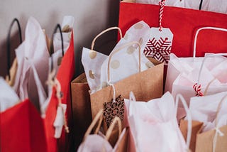 Bags with holiday gifts