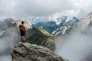 Lone person on a mountain