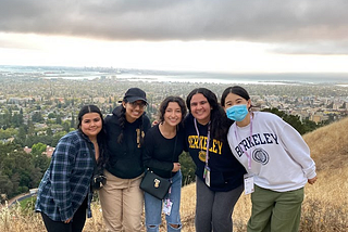 Yara and four friends on a hiking trail above the Berkeley Hills.