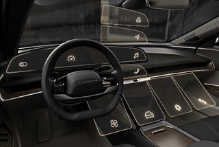 Lucid Air interior with screens broken down into sections from Nav to Aircon