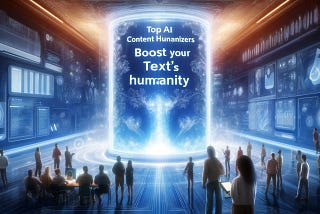 An image created for your article “Top AI Content Humanizers 2024: Boost Your Text’s Humanity”. It features a futuristic scene that visually captures the essence of modern AI tools enhancing text with a human touch.