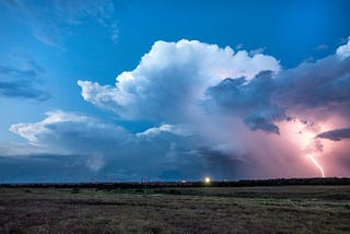 Thunderstorms at dusk.