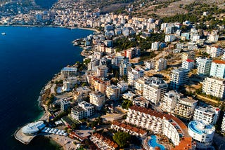 Hotels and buildings of a coastal city.