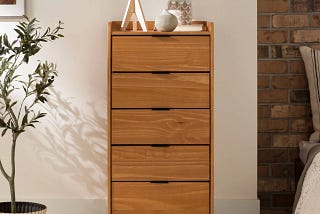 Mid-Century Modern Tall Dresser with 5 Drawers for Sustainable Storage | Image