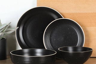 16-Piece Matte Black Embossed Speckled Dinnerware Set - Perfect for Everyday Use | Image