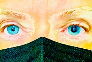 Image of authors eyes with many filters showing one eye dialated.