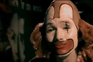 aldi taher as a clown in the music video manusia bodoh by ada band