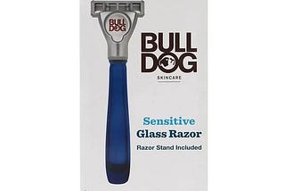 bulldog-mens-skincare-and-grooming-sensitive-recycled-glass-handle-razor-with-razor-stand-1