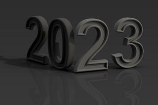 The numbers 2023 placed on a reflective grey background