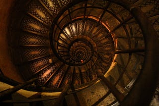 Top down view of a vintage spiral staircase