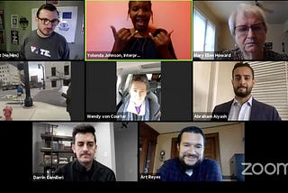 Screenshot of zoom call with 8 people.
