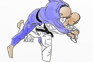 Drawing of someone executing an uchimata