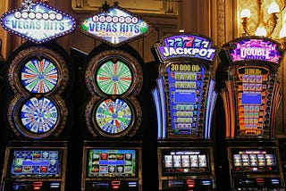 Colorfut slot machines for gambling in Las Vegas.