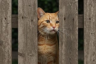 A cat is upset because it is trapped behind a fence.