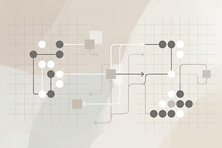 A minimalist abstract digital artwork representing nodes connected with lines in shades of beige and gray