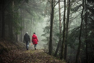 Couple walking in a forest