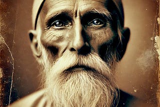 Old Sufi man looking at you. Image in sepia.