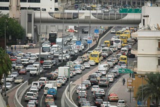 A traffic jam in a city
