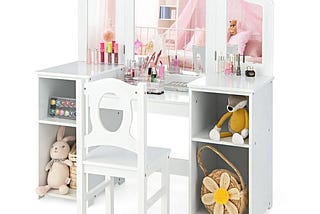 infans-kids-vanity-2-in-1-princess-makeup-desk-chair-set-wooden-dressing-table-pretend-play-vanity-s-1