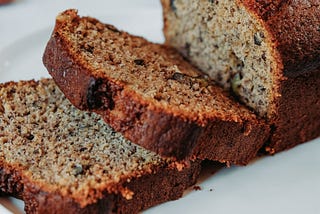 Slices of banana bread from the loaf